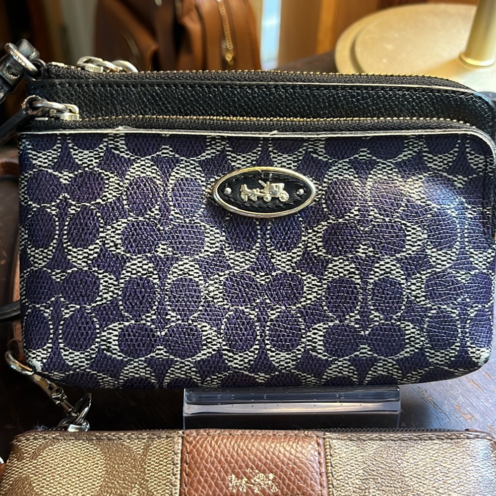 Coach Wristlet Khaki/Saddle Signature PV.  Coach Wristlet in Blue Midnight. - Picture 2 of 5